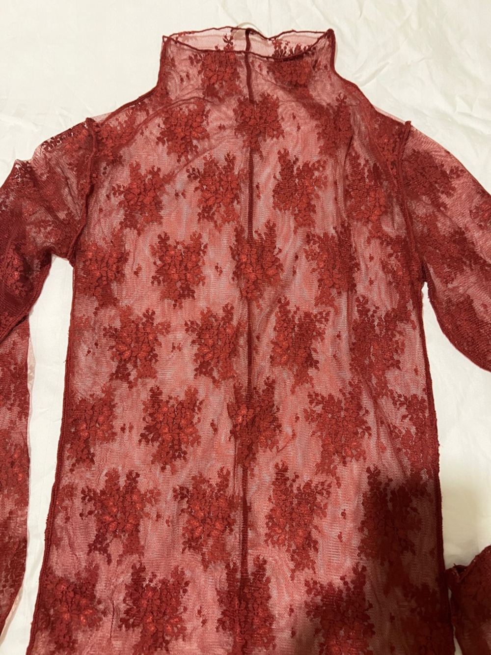 Free People Burgundy Red Floral Lace Long Sleeve Top